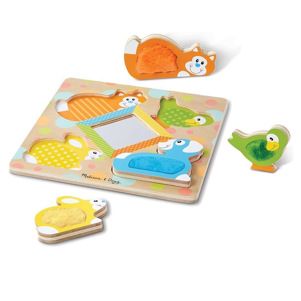 Melissa & Doug First Play Wooden Touch and Feel Puzzle Peek-a-Boo Pets